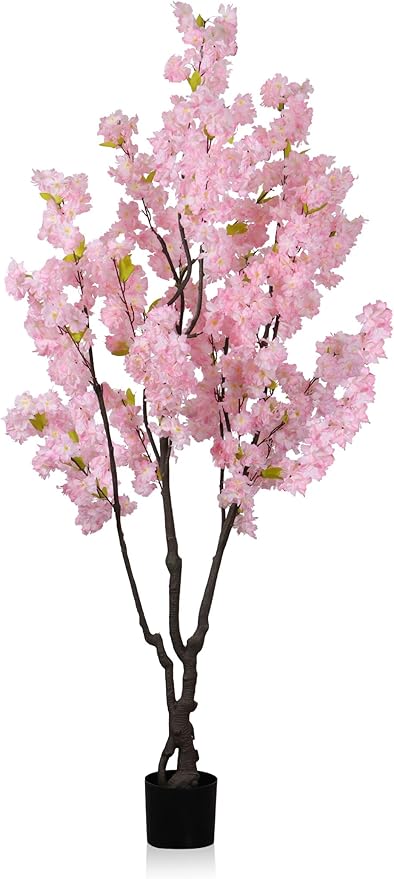 Faux Pink Cherry Blossom Tree 6.5ft(78in) Tall Artificial Plant Indoor Decor Handmade Natural Fake Sakura Tree for Wedding Realistic Silk Cherry Floral in Pot for Home Living Room,Office,Outdoor Decor