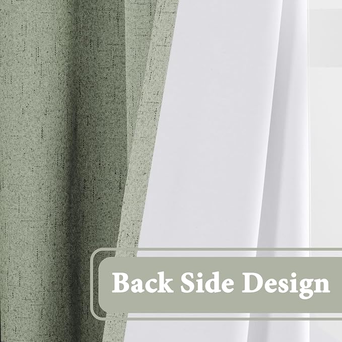 H.VERSAILTEX 100% Blackout Curtain for Bedroom 96 Inches Long Grommet Linen Face Full Light Blocking Curtain Drape for Living Room Thermal Insulated Linen Look Curtain 1 Panel, 52" W x 96" L, Sage