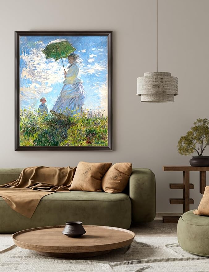 DECORARTS - Claude Monet Woman With a Parasol, Large Framed Wall Art, Canvas Size 28x35, Outer Dimensions Larger With Customizable Solid Wood Frames, Giclee Canvas Print, Made in USA