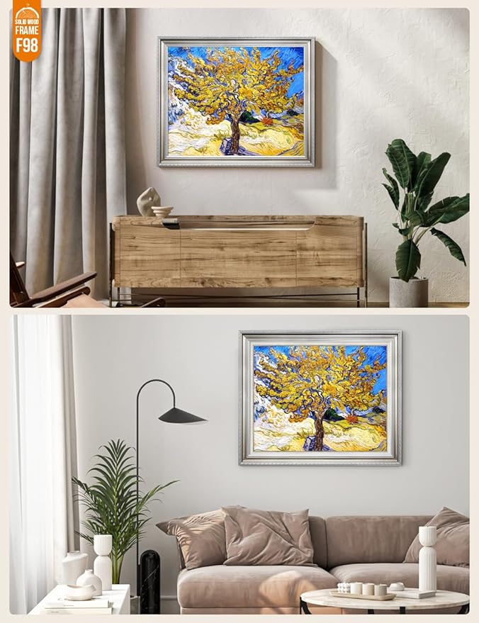 DECORARTS - The Mulberry Tree, Vincent Van Gogh Art Reproduction. Acid Free Cotton Canvas Giclee Print w/Bronze Frame&Mat for Wall Decor.
