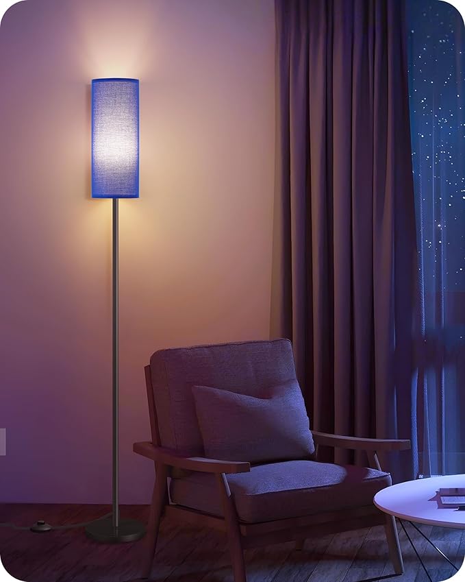 Dimmable Blue Floor Lamp for Living Room with Remote and Foot Switch, Corner Floor Lamp for Bedroom, 64.4" Standing Tall Lamp, 10W 900LM Bulb Included, 3000K-6500K, Linen Shade, FCC Listed U06LD05W1