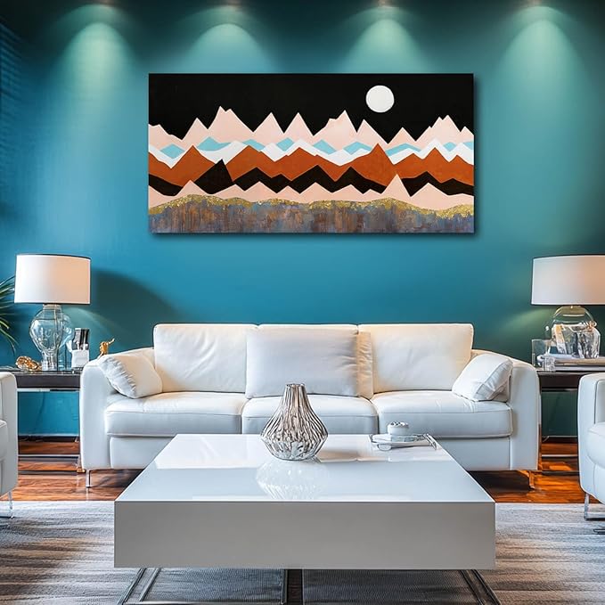Large Mountain Wall Art Abstract Modern Wall Decor for Living Room Framed Moon Art Geometric Wall Paintings for Dining Room Kitchen 29x58 Inch