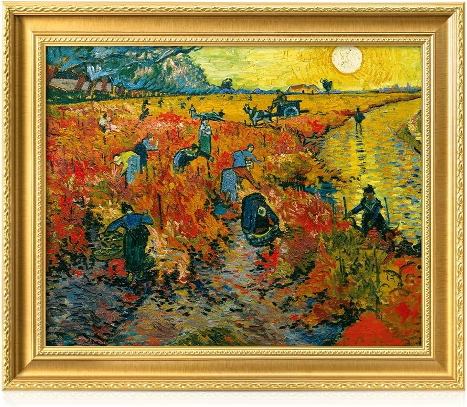 DECORARTS - The Red Vineyards by Vincent Van Gogh. Giclee Print on Acid-Free Canvas in Gold Solid Wood Frame. Picture Size: 20x16, Total Size: 24.75x20.75, Made in USA