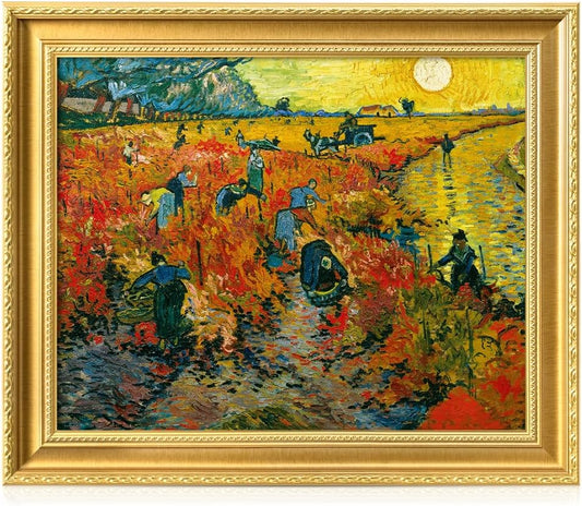 DECORARTS - The Red Vineyards by Vincent Van Gogh. Giclee Print on Acid-Free Canvas in Gold Solid Wood Frame. Picture Size: 20x16, Total Size: 24.75x20.75, Made in USA