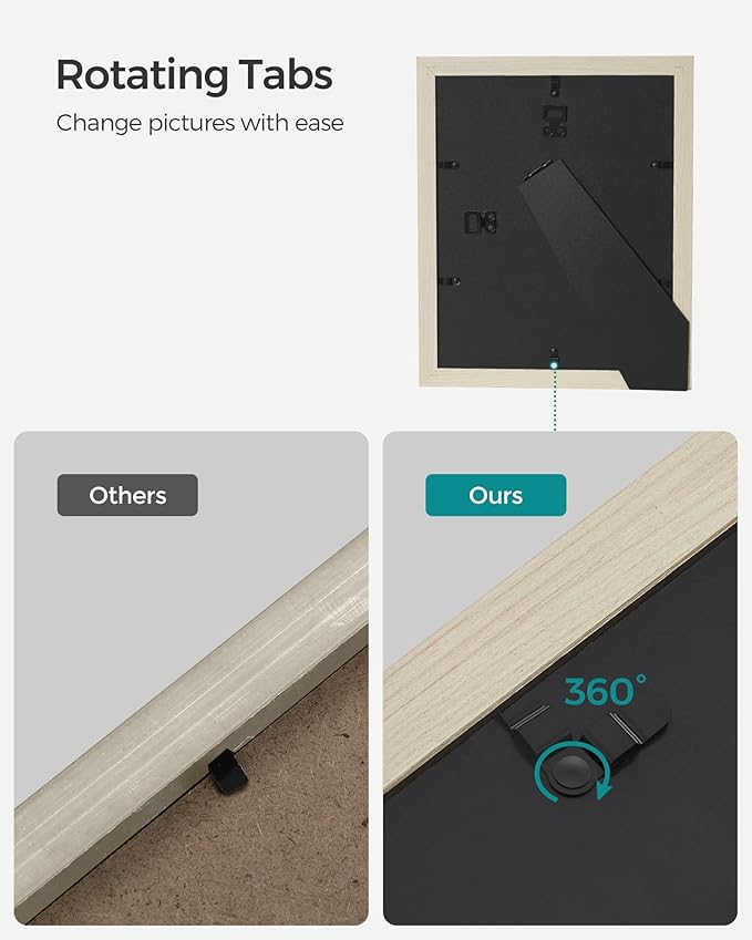 SONGMICS Picture Frames, Collage Picture Frames Set of 10, Two 8x10, Four 5x7, Four 4x6, Photo Frame for Wall Gallery Decor, Table Display, Glass, Natural Beige URPF010N01