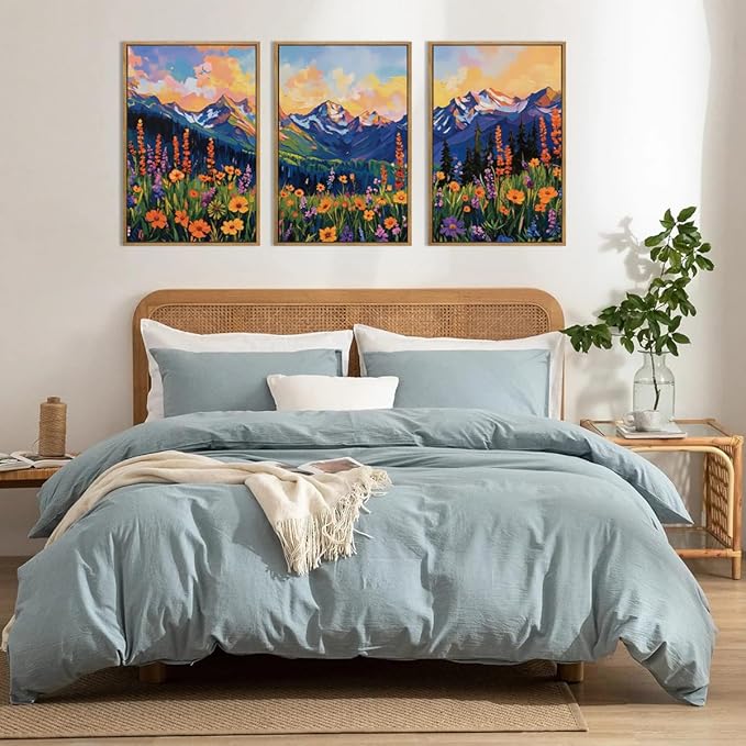 ANHUIB Colorful Wildflower Wall Art Boho Mountain Wall Decor Nature Floral Art Print 16x24 Inch Set of 3 for Living Room Bedroom Dining Room