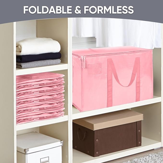 TICONN 8 Pack Extra Large Moving Bags with Zippers & Carrying Handles, Heavy-Duty Storage Tote Moving Boxes for Space Saving (8 Pack, Coral)