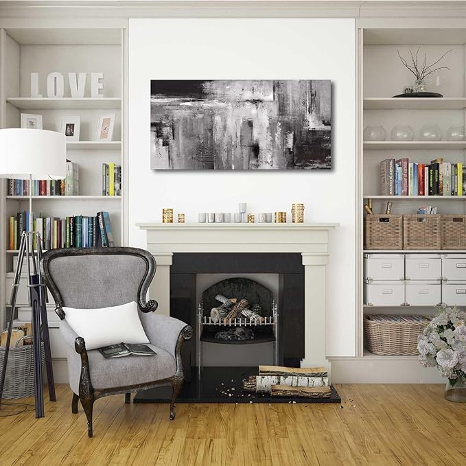 XIANSHOU Abstract Canvas Painting Modern Home Decor Black Art Picture Ready to Hang for Living Room Bedroom Office Wall Decor 20x40 Inch