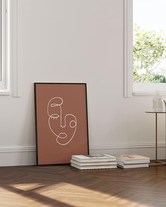 HAUS AND HUES Woman Drawing Line Art Wall Decor - Female Figure Wall Art, Silhouette Drawings Artwork Line Drawing Wall Art Minimalist Clay Abstract Face (24x36 Framed Black)