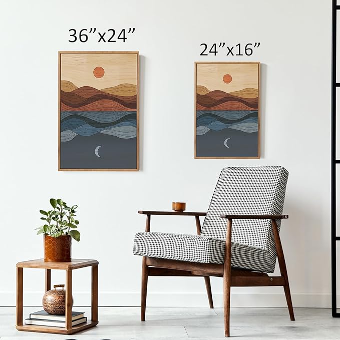 CHDITB Coastal Sunset Framed Canvas Wall Art Set, Nature Inspired Wall Decor, Mountain and Sea Artwork Spiritual Painting, Vintage Art Prints for Living Room, Bedroom, Office 24"x36"x3