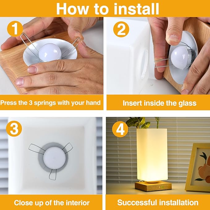 Vase Table Lamp Rechargeable Touch Lamp Dimmable 3 Colors Flower Lamp Bedside Lamp Frosted Glass Shade with Wood Base