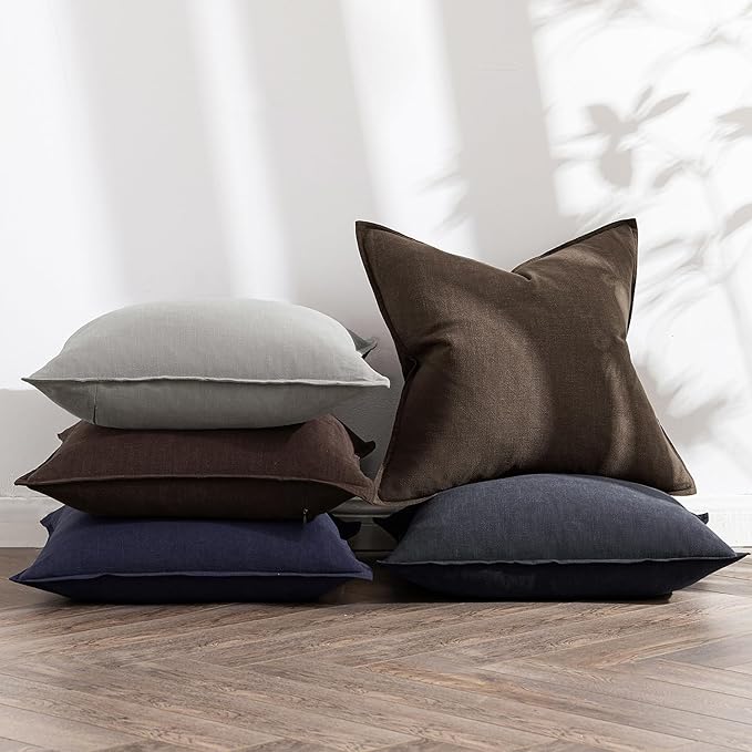 MIULEE Decorative Linen Euro Sham Pillow Covers 22x22 Inch Navy Boho Farmhouse Neutral Couch Throw Pillows for Bed Pack of 2 Accent Modern Pillowcase Summer Sofa Livingroom Home Decor