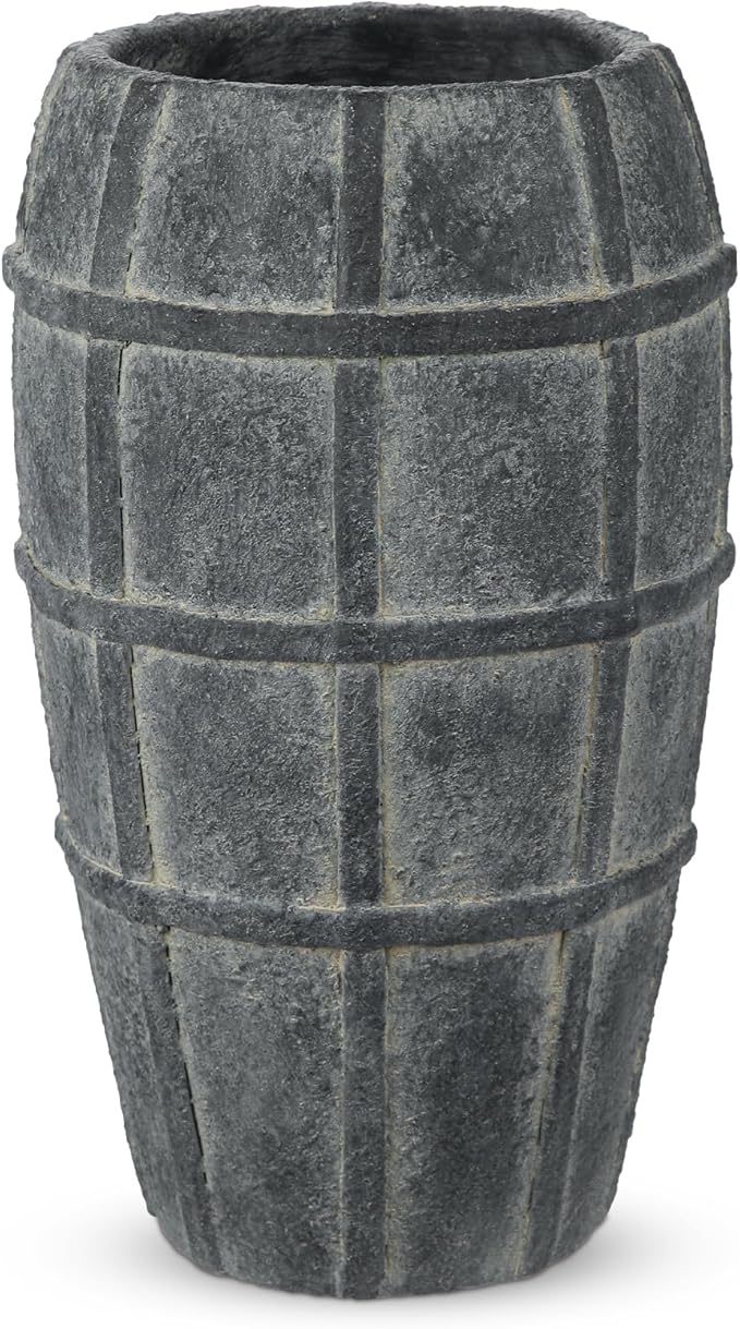 Briful Rustic Terracotta Flower Vase for Home Decor 12" Blue Farmhouse Textured Barrel-Style Ceramic Vase Vintage Handcrafted Gridded Design for Faux & Dried Flowers Living Room Table Centerpiece