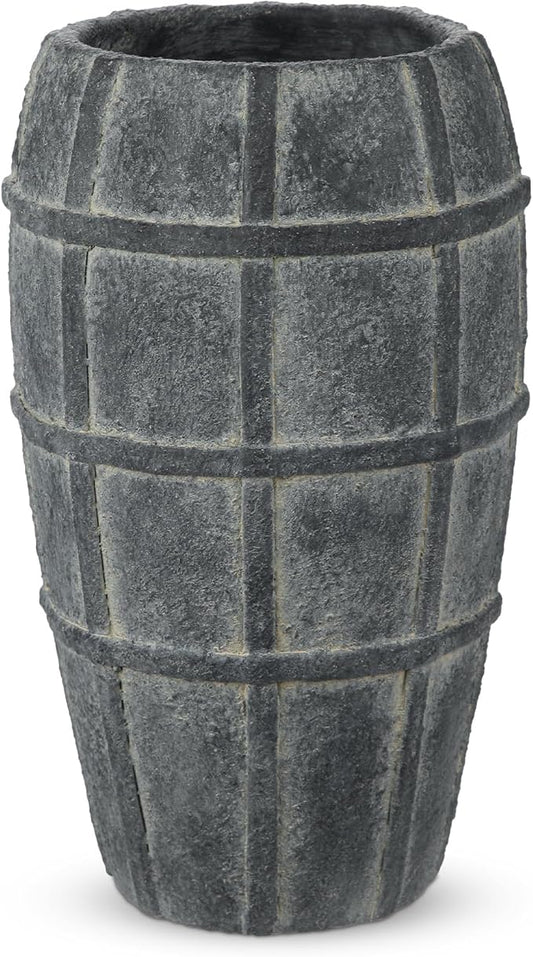 Briful Rustic Terracotta Flower Vase for Home Decor 12" Blue Farmhouse Textured Barrel-Style Ceramic Vase Vintage Handcrafted Gridded Design for Faux & Dried Flowers Living Room Table Centerpiece