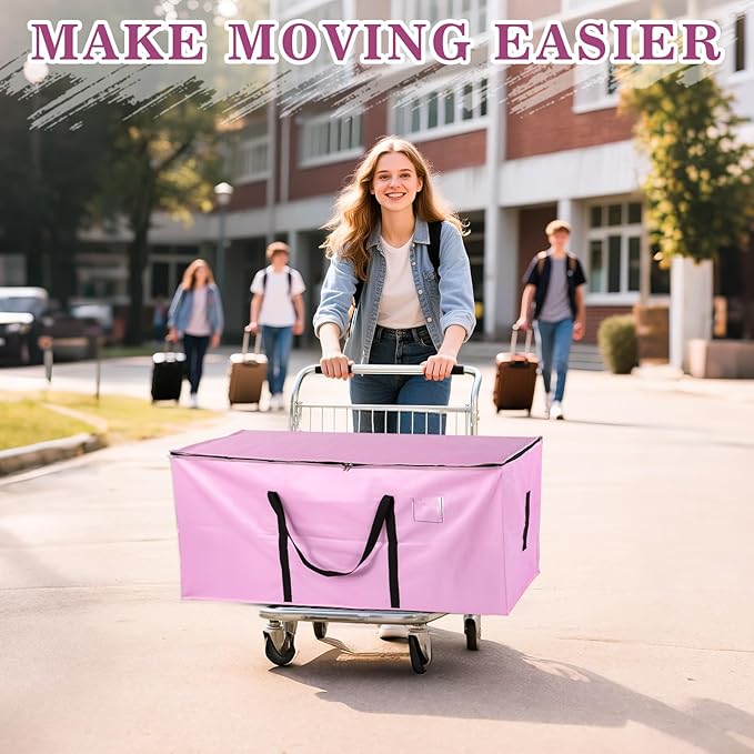 66 Gallon Extra Large Moving Bags - Heavy Duty Storage Bags with Zipper & Strong Handles, Pink Packing Bag for Moving, Storage, Travel and Camping, College Dorm & Home Supplies, 1 Pcs