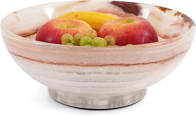 Marble Fruit Bowl 10 Inch White Onyx Handmade Decorative Serving Dish for Fruits, Snacks & Kitchen Counter - Ideal Stone Large Pedestal Bowls for Dining & Coffee Table Decor