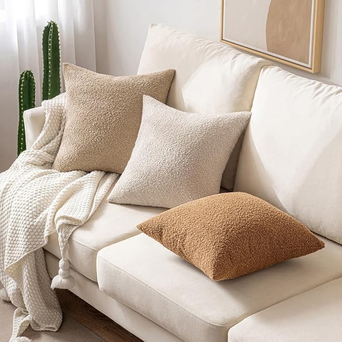 MIULEE 12x20 Inch Decorative Lumbar Throw Pillows for Bed Set of 2 Textured Boucle Neutral Throw Pillow Covers Oatmeal Accent Solid Pillowcase Cozy Soft Sofa Livingroom Home Decor