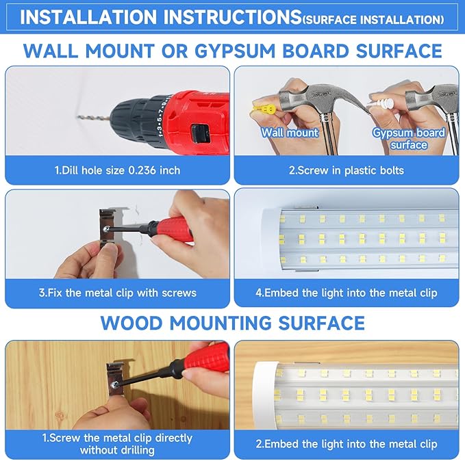 8FT U Shape 125W Integrated LED Tube Light, 6500K Clear White, 20000LM Super Bright, Flush Mount/Hanging, Linkable Shop Lights for Garage Workshop, Plug&Play, 8 Pack