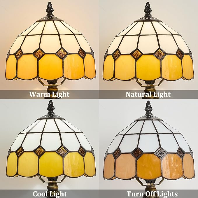 Tiffany-Style 8 Inch Table Lamp Mediterranean Series Stained Glass Lampshades Small Bedside Lamp Reading Antique Desk Light Livingroom Bedroom Office Vintage Art Deco Victorian(Color:Orange)