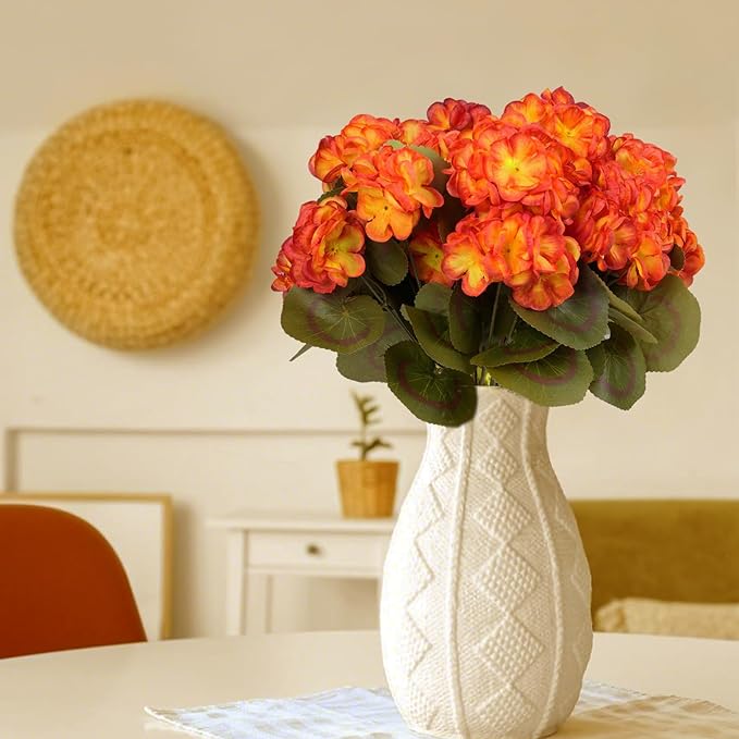 6 Bundles Artificial Fall Flowers Faux Mums,UV Resistant Fake Flowers Silk Flowers Fake Mums for Fall Decor Outdoor Indoor Table Centerpiece Kitchen Pot Porch Wedding Garden Cemetery Autumn