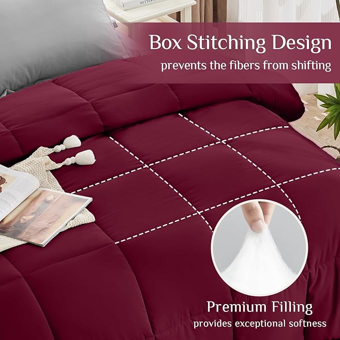 JOLLYVOGUE Full Comforter Set, Ultra-Soft Bed in a Bag Full Size 7 Pieces, Oeko-TEX Certified Bedding Set with Down Alternative Comforter, Sheets, Pillowcases & Shams, Burgundy & Black