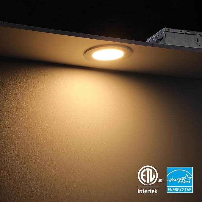 TORCHSTAR 12-Pack 5CCT 3 Inch Ultra-Thin LED Recessed Lighting with Junction Box, CRI90, Aluminum, 2700K3000K3500K4000K5000K, 5%-100% Dimmable Slim Recessed Downlight, 6W 450LM, ETL & ES