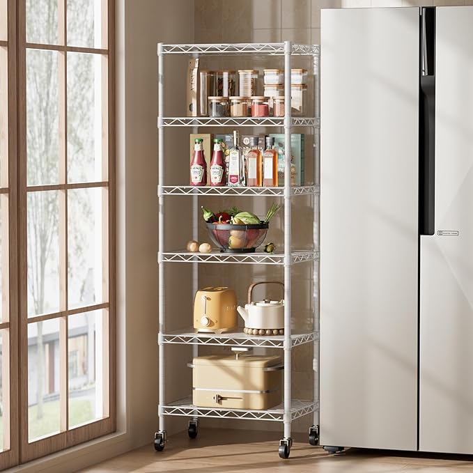 SINGAYE 6 Small Wire Shelves Kitchen Pantry Close Home Organizers and Storage Bathroom Shelf Laundry Room Organization Adjustable Book Metal Garage Shelving Unit