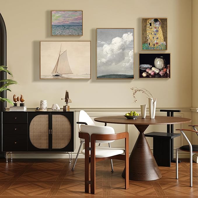 crmotu Vintage Framed Wall Art, Blue Sky White Cloud Canvas Prints, Nature Landscape Aesthetic Decor Pictures, Minimalist Retro Wall Paintings for Living Room Bathroom Bedroom Kitchen Desktop 12x16in