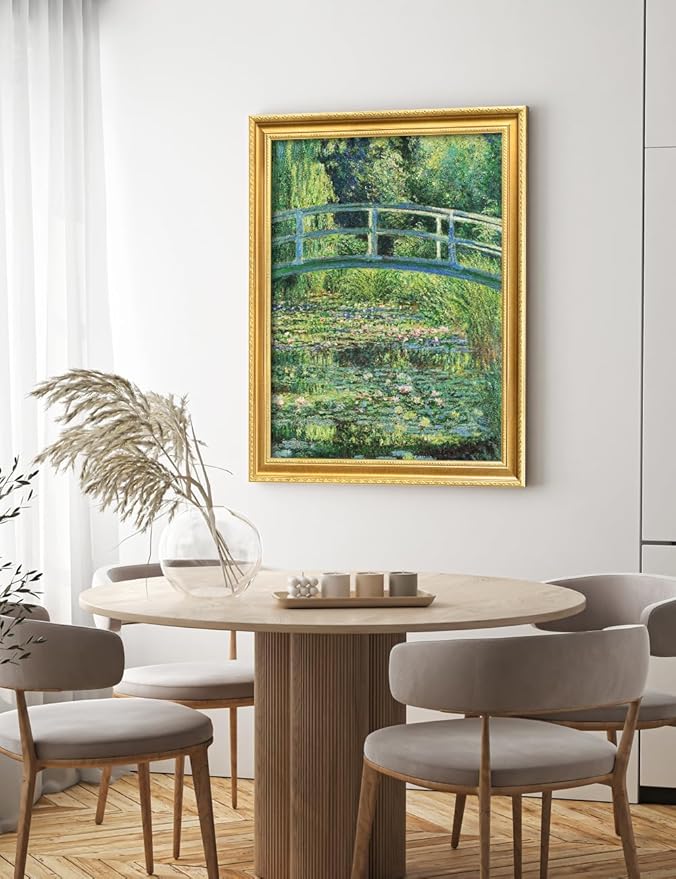 DECORARTS - Claude Monet The Japanese Bridge Giclee Print with Gold Solid Wood Frame, Impressionist Large Framed Wall Art, Ready to Hang, Framed Size 28.75x34.75, Made in USA