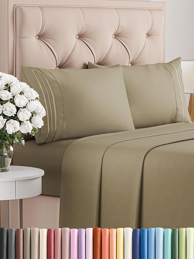 King Size 4 Piece Sheet Set - Comfy Breathable & Cooling Bed Sheets Set - Hotel Luxury Bedding for Women, Men, Kids, Teens, Boys & Girls - Deep Pockets, Ultra-Soft and Wrinkle Free - Oeko-Tex - Khaki
