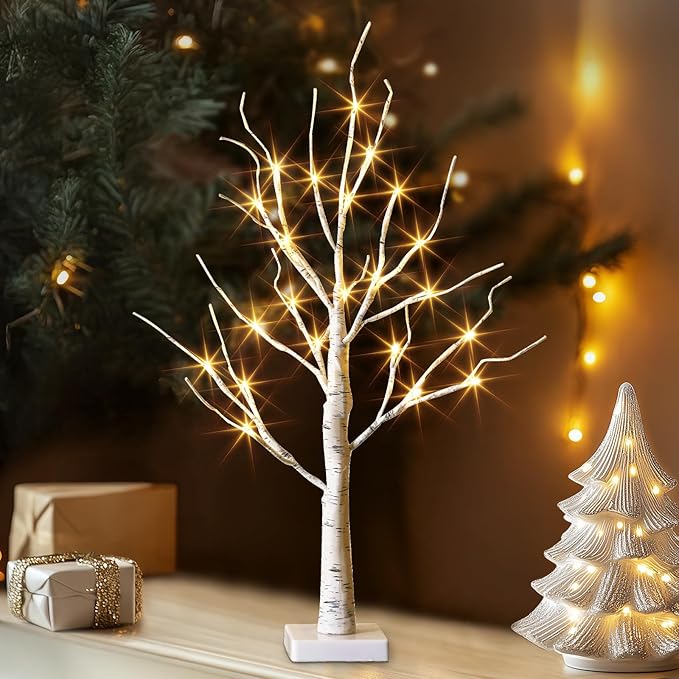 Vanthylit Lighted Birch Tree Battery Powered Tabletop Tree Decorations for Home Mantle Party Christmas Decorations (22 Inch)