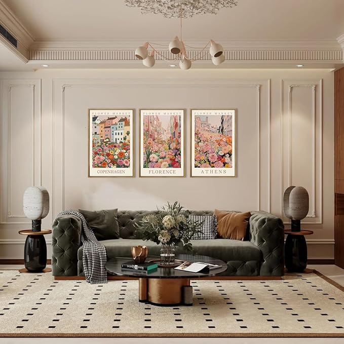 IARTTOP Large Framed Pink Matisse Canvas Wall Art 16x24 Inch Colorful Flower Market Wall Decor Boho Botanical Art Prints for Living Room Bedroom Office Set of 3