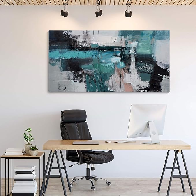 Large Elegant and Modern Painting Wall Art Abstract Picture for Living Room Gray Background Home Bedroom Decoration Green Framed Artwork Decor 24X48IN