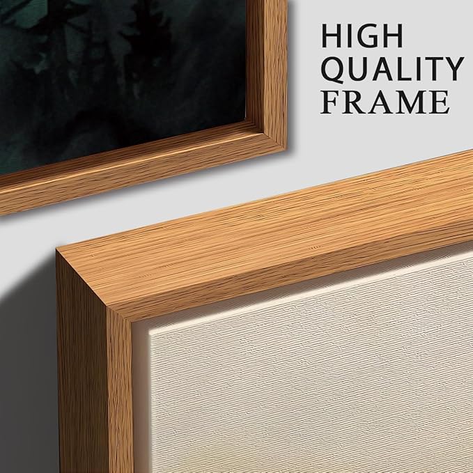 IARTTOP Large Mountain Framed Canvas Wall Art 16x24 Inch Green Foggy Forest Landscape Art Prints Set of 3 Nature woodland Landscape Wall Decor for Living Room Bedroom Office