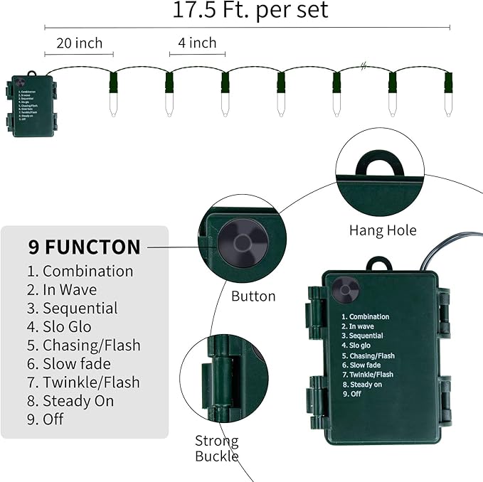 Battery Operated Christmas Lights 2 Pack 18 Feet 50 LED Clear Mini String Lights with 8 Modes Waterproof Tree Lights for Xmas Outdoor Indoor Holiday Party Garden Decor, Warm White