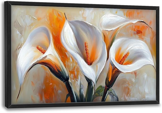 Calla Lily Framed Wall Art for Living Room, Large Calla Flower Canvas Wall Decor, White Florals Pictures Painting, Modern Artwork for Living Room Bedroom 36L'' × 24W''