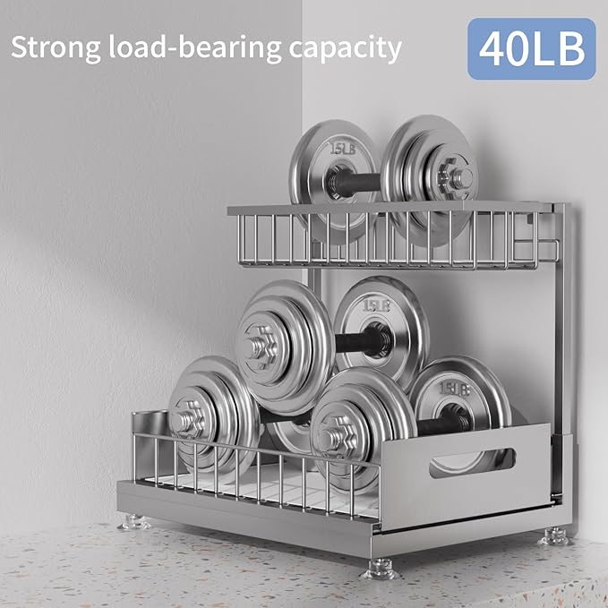 2 Pack Under Sink Organizer Storage 2-Tier Premium Metal Pull-Out Racks, Height Adjustable, Easy Installation | Kitchen & Bathroom Organizers