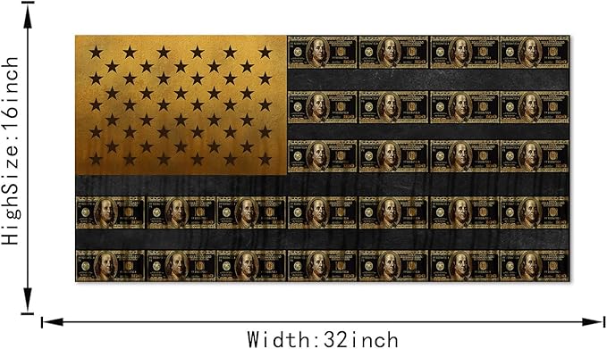 Creative American Flag Wall Art American Flag Made Up of Dollars Art Print Office Artwork Wall Decor Retro Money USA Flag Abstract Work Pictures for Office Decor Gallery-Wrapped Easy to Hang-32"Wx16"H