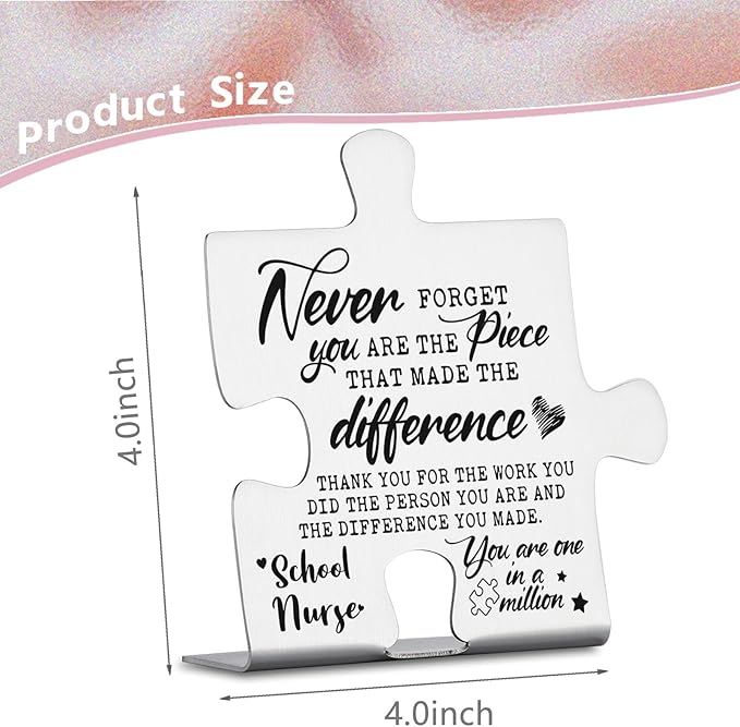 School Nurse Appreciation Gifts, Thank You Gifts for School Nurse Week Birthday Christmas Team Office Ornament Decor Puzzle Piece Decorative Signs Plaques YCC12