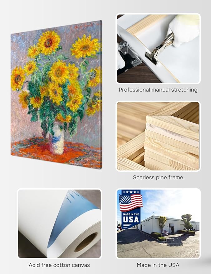 DECORARTS - Sunflowers by Claude Monet, Museum-Quality Giclee Canvas Print, Wall Art Reproduction, 30" W x 40" H, Made in USA