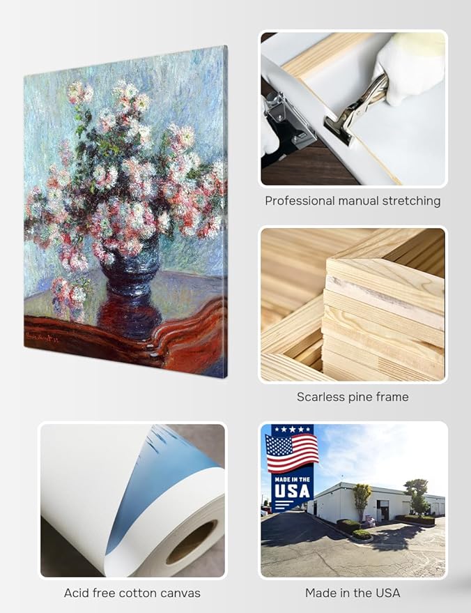 DECORARTS - Chrysanthemums by Claude Monet, Museum-Quality Giclee Canvas Print, Wall Art Reproduction, 30" W x 40" H, Made in USA