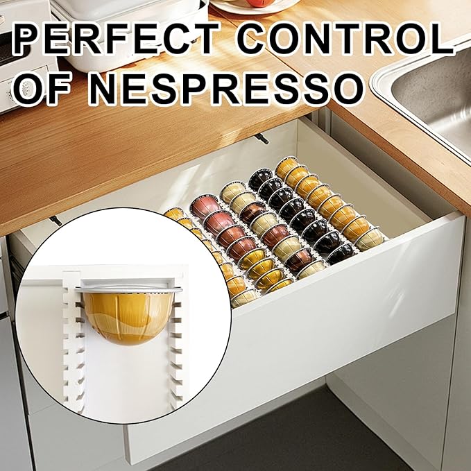 Bamboo Coffee Pod Storage Holder for Drawer Coffee Pods Organizer for Counter, Compatible with Capsules for Kitchen Coffee Station (White)