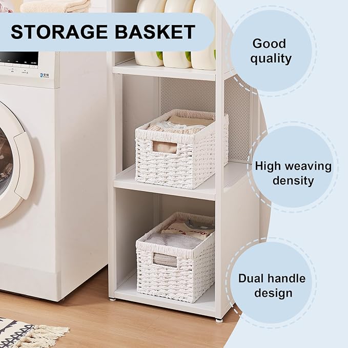 OIAHOMY Wicker Baskets, Paper Rope Storage Baskets for Organizing with Built-in Handles, 2 Packs-Brown