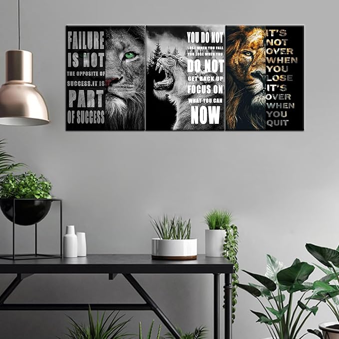 Lion Motivational Canvas Print Wall Art Office Animal Inspirational Picture Animal Poster Painting Modern Inspiring Artwork for Home Living Room Bedroom Office Decor Ready to Hang [36''Wx 16''H]