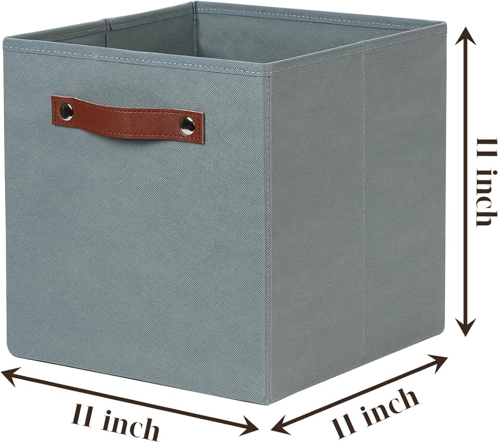 Temary 11x11 Storage Cubes Fabric Cube Storage Bins with Handles Clothes Storage Boxes Baskets for Organizing Home, Shelf, Closet (Grey, 11 x 11 x 11)