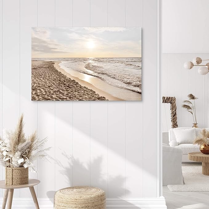 Ocean Sunset Canvas Wall Art: Tropical Sands Beach Artwork Nature Sea Waves Picture Contemporary Large Coastal Seaside Scenery Seascape Painting Prints for Bathroom Living Room Office