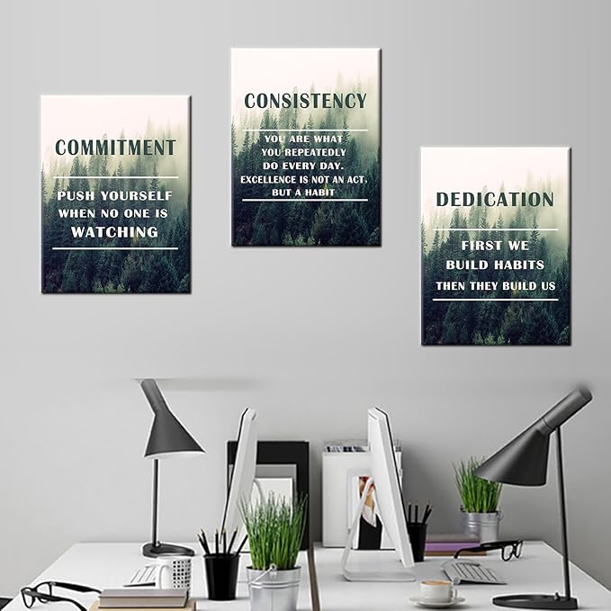 Inspirational Canvas Wall Art Dedication Consistency Commitment Motivational Entrepreneur Quotes Painting Poster Wall Decor Artwork for Home Bathroom Picture Stretched and Framed [36''W x 16''H]