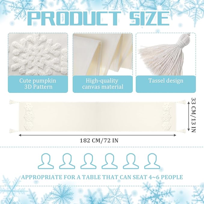 Breling Christmas Snowflakes Table Runner Jacquard Christmas Snowflakes Dinner Table Runner Winter Xmas Holiday Kitchen Dining Decoration for Winter Holiday Kitchen Party Home Decor 13x72 Inch (Beige)