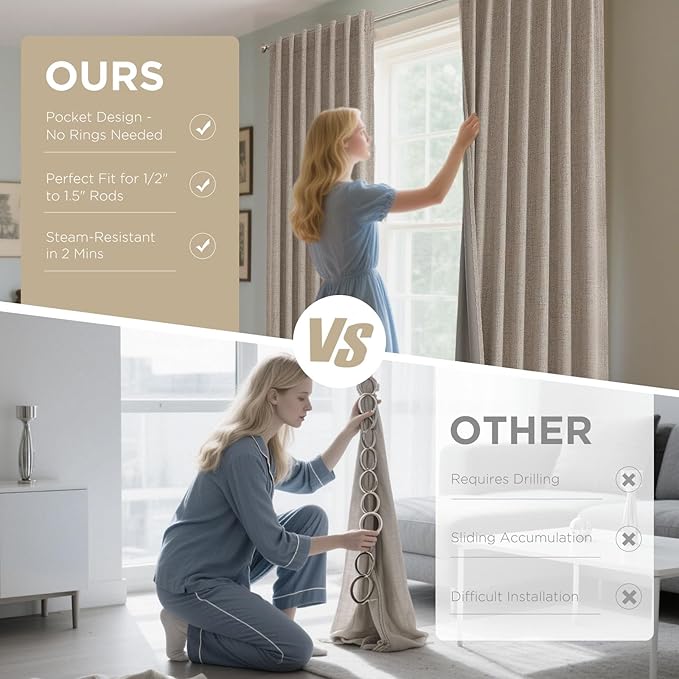 Joydeco Blackout Curtains for Bedroom - 100% Light Blocking 2 Panels Set Linen Drapes 100"W x 120"L, Thermal Insulated Room Darkening Curtains, Linen Textured for Living Room, Rod Pocket & Back Tabs