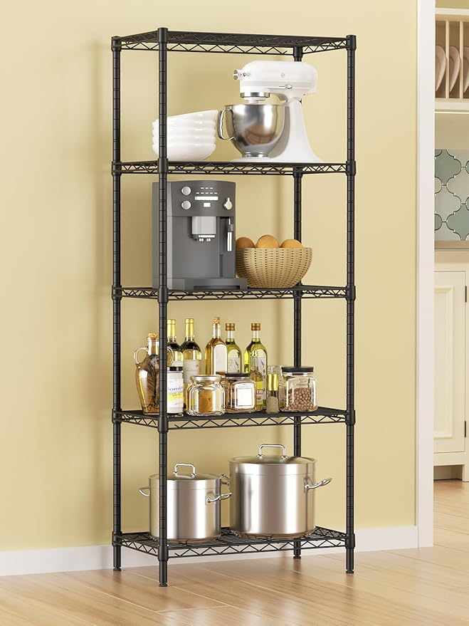 SINGAYE Shelf Wire Shelving Adjustable Storage Shelves Rack Standing Units for Kitchen Closet Laundry Bathroom Organizers Metal Pantry Narrow Mesh Gaps 12" D x 22" W x 59" H Black